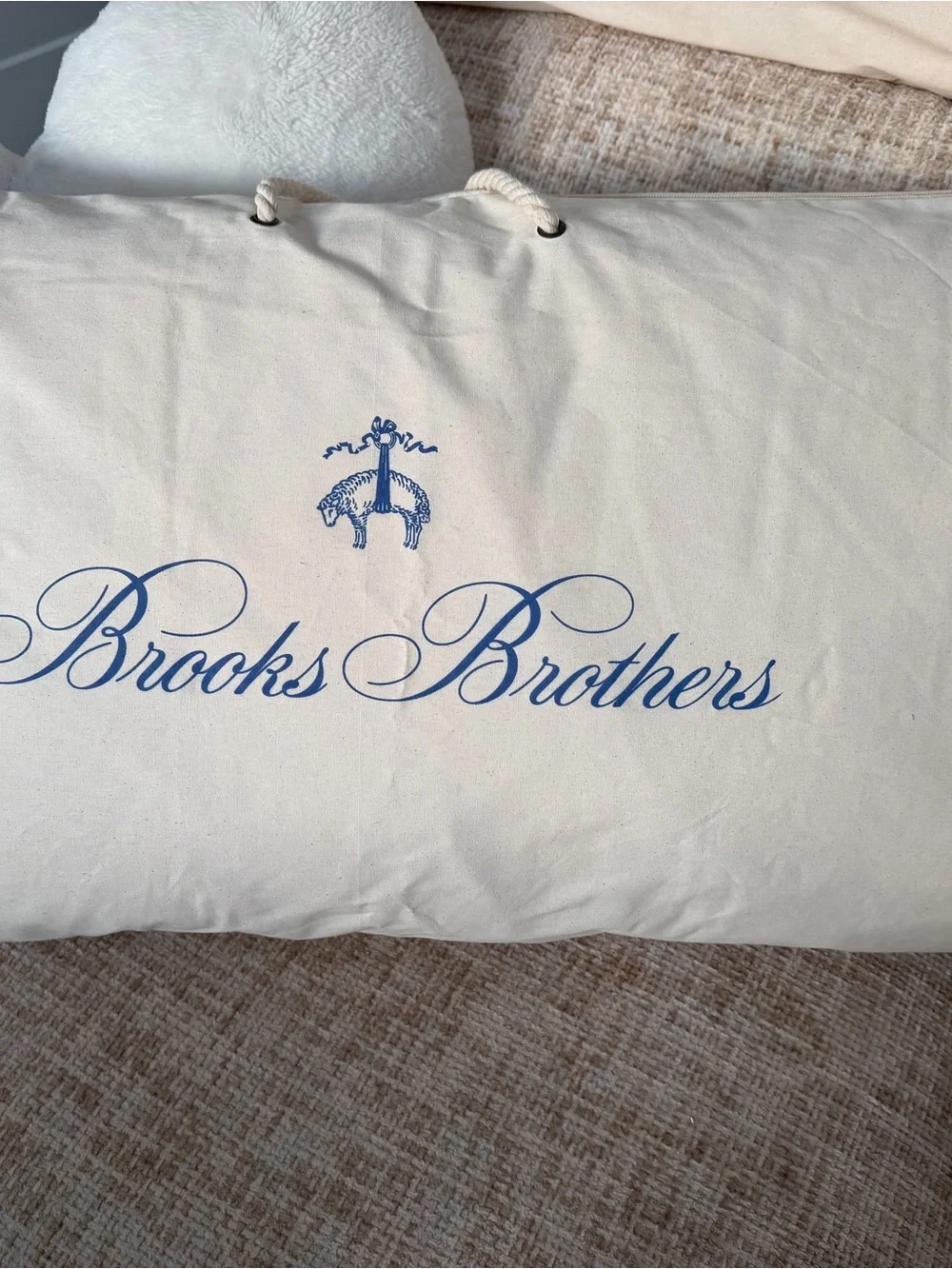 Brooks Brothers Cream Pillow Bag with Blue Logo